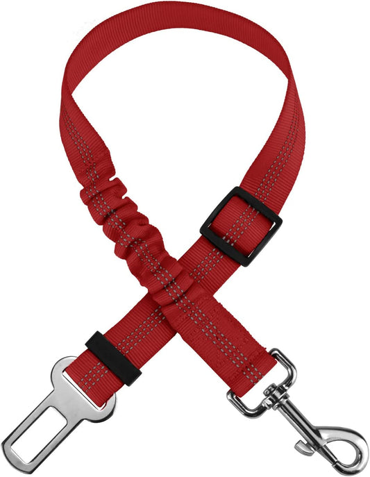 Adjustable Dog Seat Belt,Elastic Retractable Dog Seat Belt,Car Travel Accessories for Pet Dogs with Shock Absorbing Bungee and Reflective Threads.Red